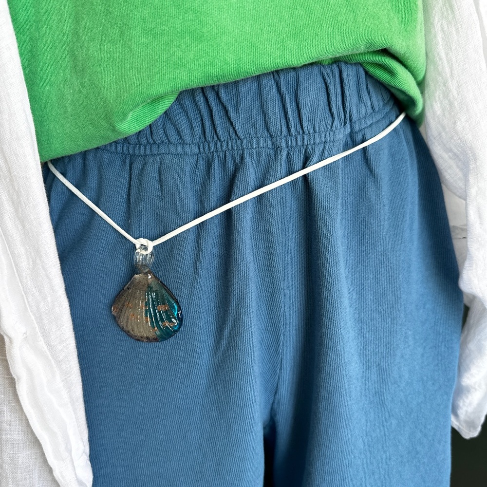 Glass Shell with White Leather Cord Belt
